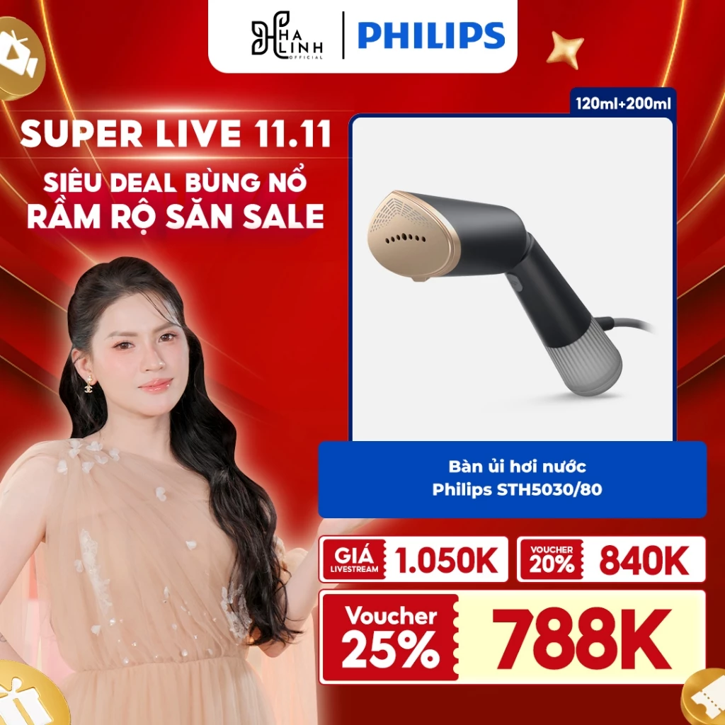 Bàn Ủi Hơi Nước Cầm Tay Philips STH5030/80 Công Suất 1400W Đầu Ủi Nghiêng Gập Gọn Dung Tích 120ml