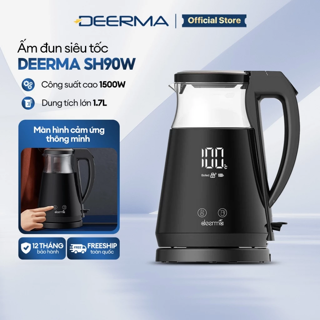Ấm Đun Siêu Tốc Deerma SH90W 1.7L - Màn Hình Hiển Thị Nhiệt Độ, Tự Ngắt An Toàn