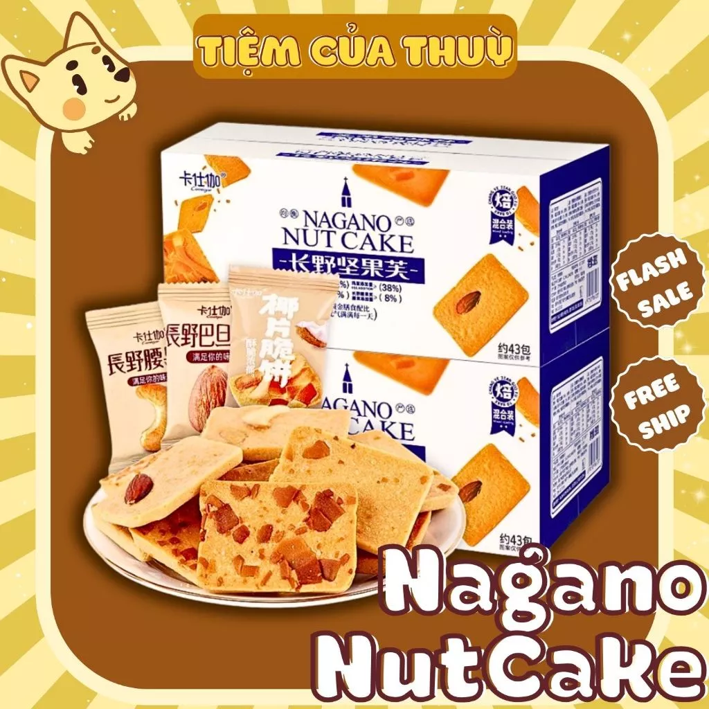 Bánh Quy Giòn Mix Hạt Nagano 390g (45 gói) - Hạnh Nhân, Hạt Điều, Dừa Thơm Ngon