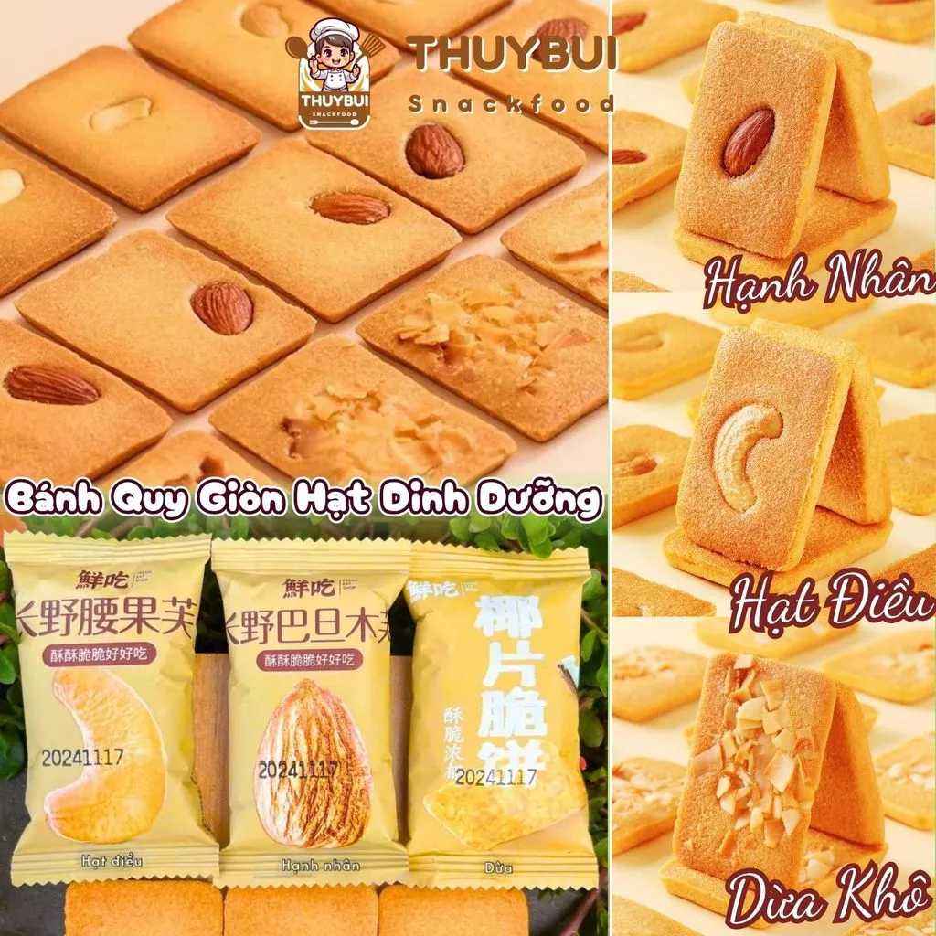 Bánh Quy Hạt Điều Hạnh Nhân 500g - Giòn Tan, Dinh Dưỡng, Snack Lành Mạnh