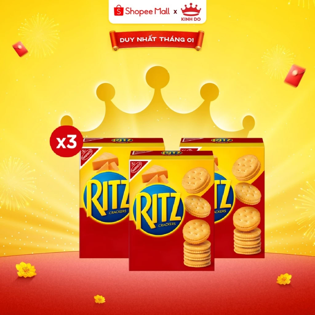 Bánh Quy Ritz Kem Phô Mai 106g Combo 3 Hàng Xuất Nhật, Giòn Tan Béo Ngậy