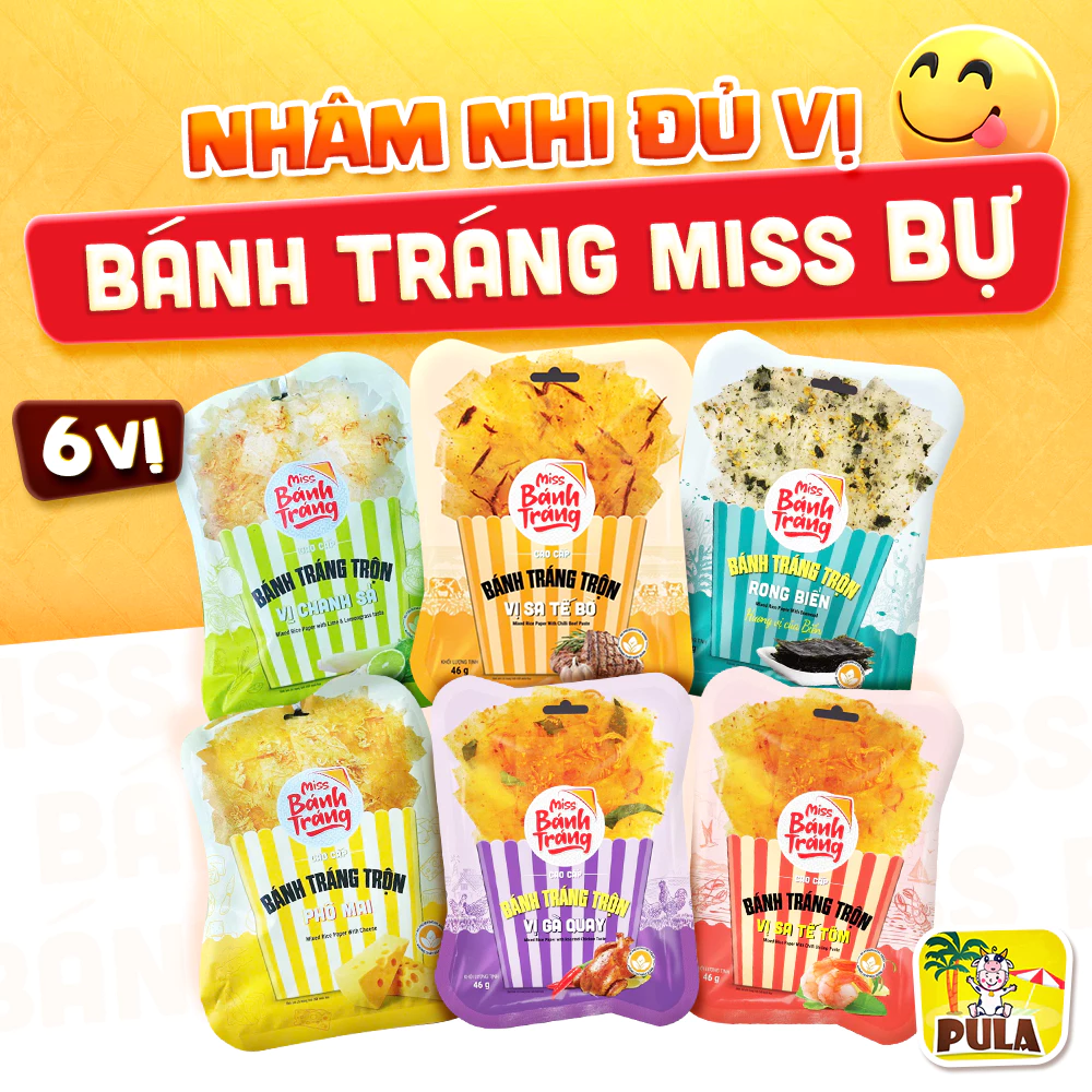 Bánh Tráng Trộn Miss Bự 6 Vị - Gói 40-46g, Ăn Liền Ngon Dễ Nghiện, An Toàn