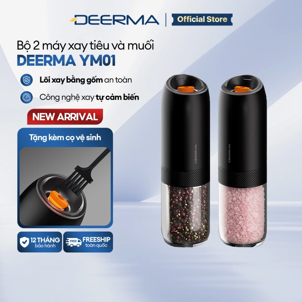 Bộ Đôi Máy Xay Tiêu Muối Điện Deerma YM01 - Lõi Gốm An Toàn, Xay Mịn Tùy Chỉnh
