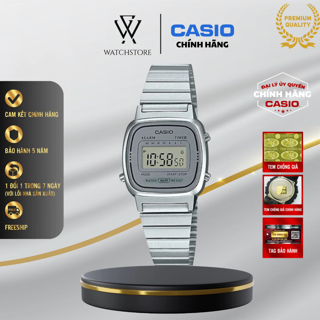 Casio LA670WA-7DF Nữ - Đồng Hồ Điện Tử Vintage Dây Kim Loại Sang Trọng, Chính Hãng