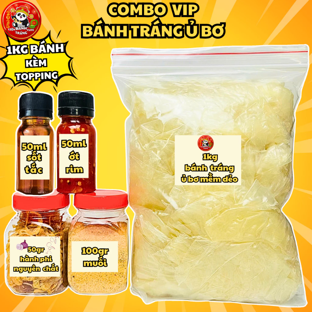 Combo 1kg Bánh Tráng Ủ Bơ Mềm Dẻo + Muối Ghiền Hành Phi Sốt Tắc Ăn Vặt