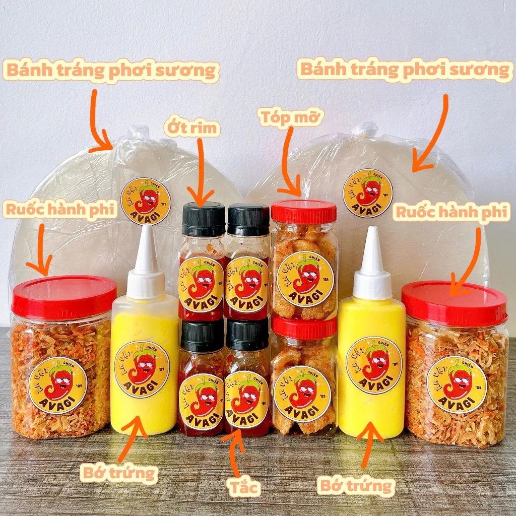 Combo 2 Set Bánh Tráng Phơi Sương Avagi Đủ Bơ, Tóp Mỡ, Ruốc Hành Phi - Ăn Vặt Siêu Đã
