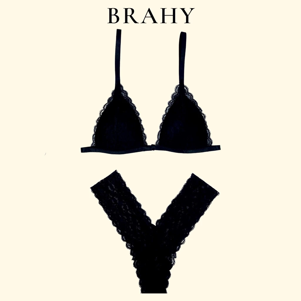 Bộ Đồ Lót Ren Bralette Đen Hoa BRAHY 031 Có Mút Mỏng Thiết Kế Cao Cấp Thoải Mái
