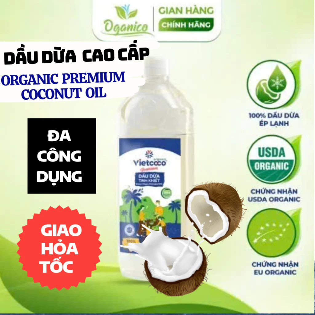 Dầu Dừa Ép Lạnh Vietcoco Nguyên Chất Hữu Cơ - Đa Năng Ăn Uống, Dưỡng Da, Ủ Tóc