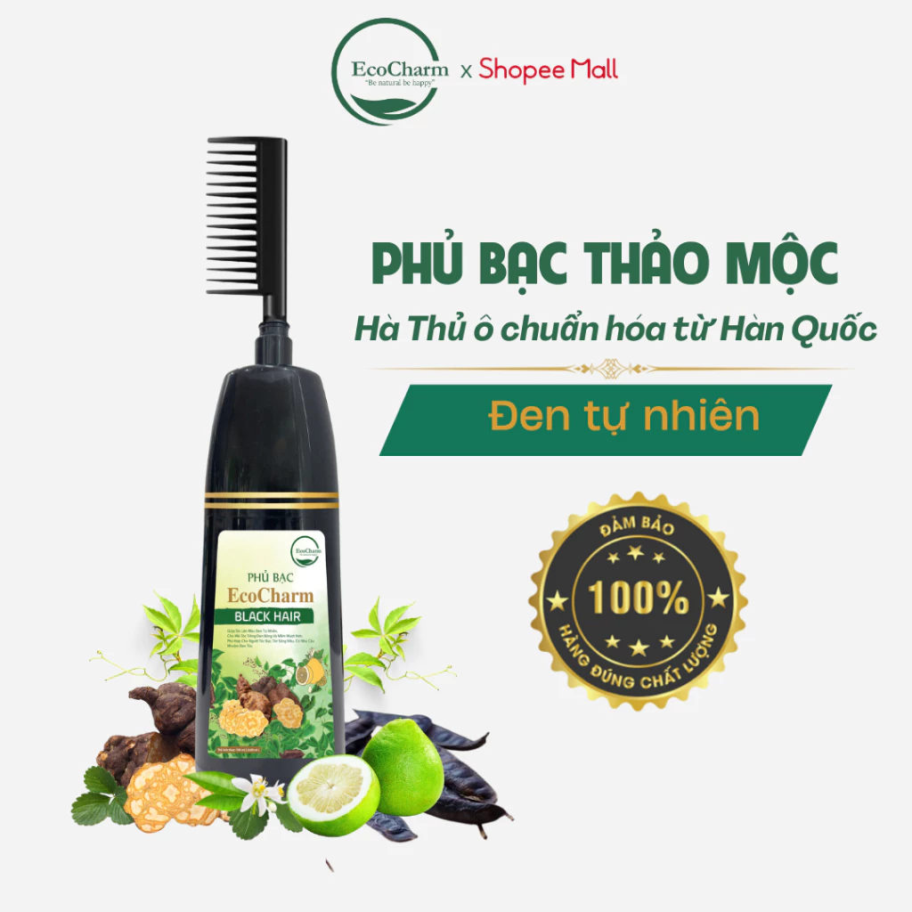Dầu Gội Phủ Bạc Hà Thủ Ô Ecocharm - Nhuộm Đen Tóc Tự Nhiên, Dưỡng Mượt Tại Nhà