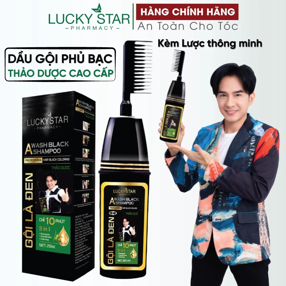 Dầu Gội Phủ Bạc Thảo Dược Lucky Star - Đen Tóc Tự Nhiên Tại Nhà, Kèm Lược Tiện Dụng
