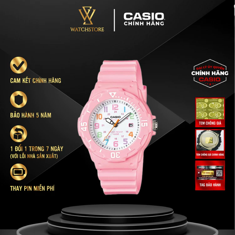 Đồng Hồ Casio Điện Tử Dạ Quang Cho Bé, Chống Nước Tốt, Mặt 34mm