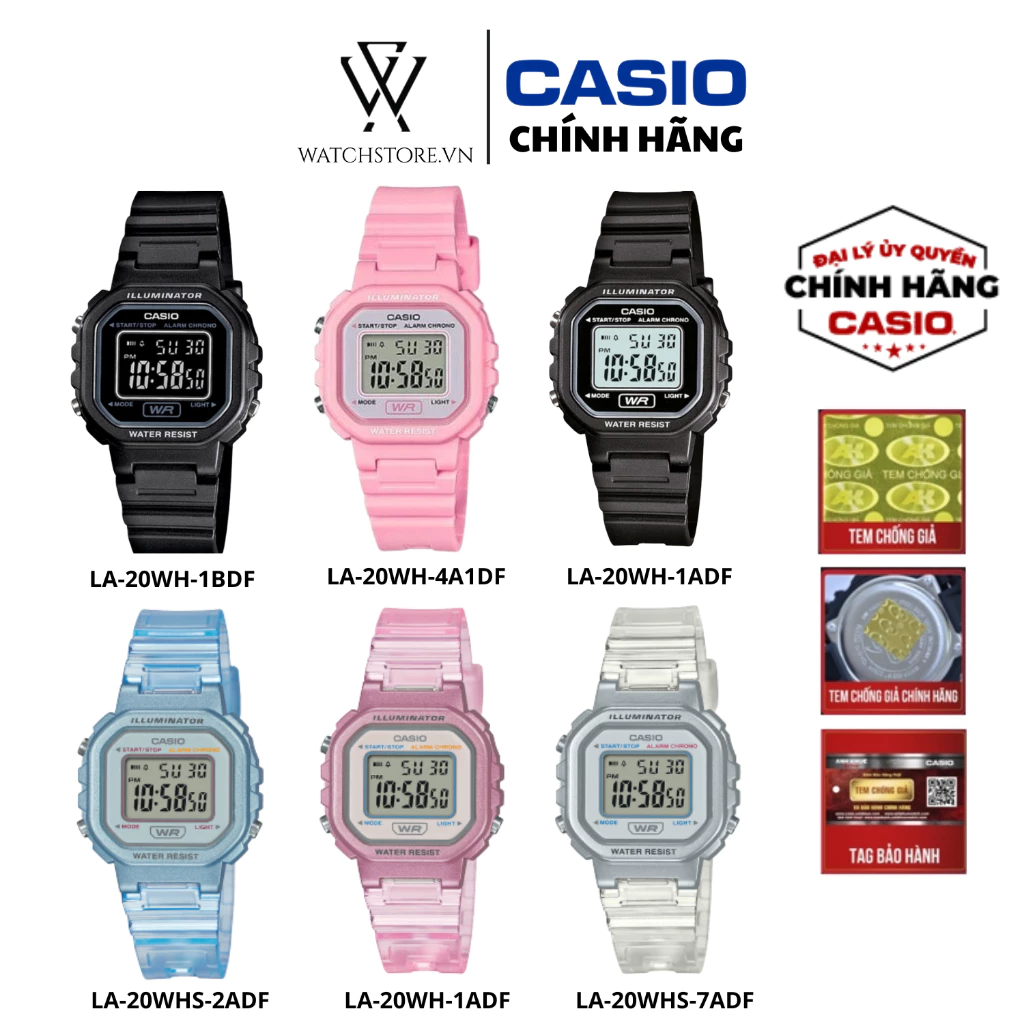 Đồng Hồ Casio LA-20WH Unisex Mặt Vuông Điện Tử Trẻ Trung, Chống Nước 3ATM