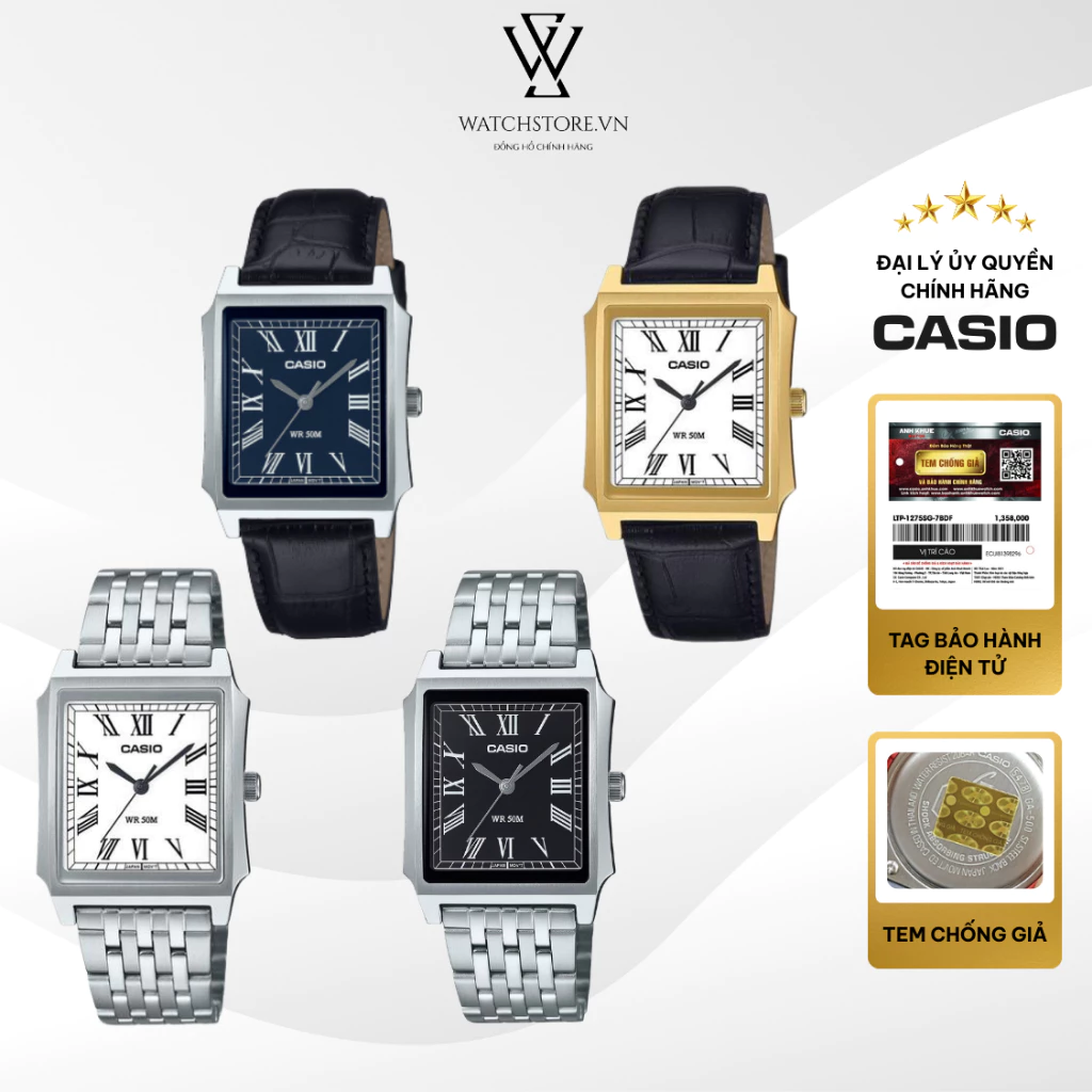 Đồng Hồ Casio Nam MTP-B190 Dáng Tank Cổ Điển, Mặt Kính Khoáng Chống Nước 5ATM