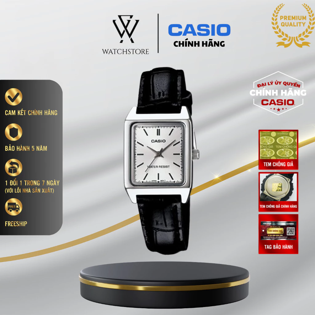 Đồng Hồ Casio Nữ Dây Da Mặt Chữ Nhật 22mm - Thiết Kế Thanh Lịch Cho Cổ Tay Nhỏ