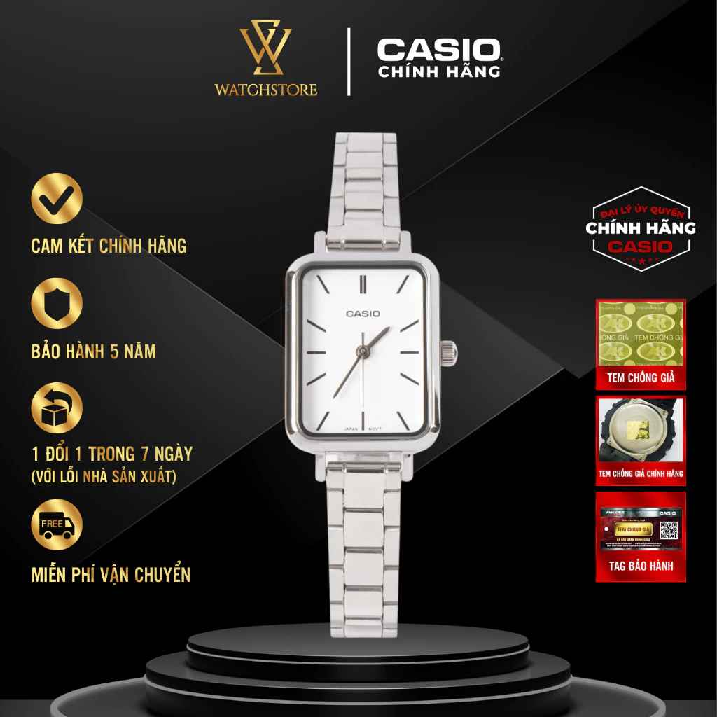 Đồng Hồ Casio Nữ Dây Kim Loại Mặt Trắng 20.7mm Sang Trọng, Kháng Nước
