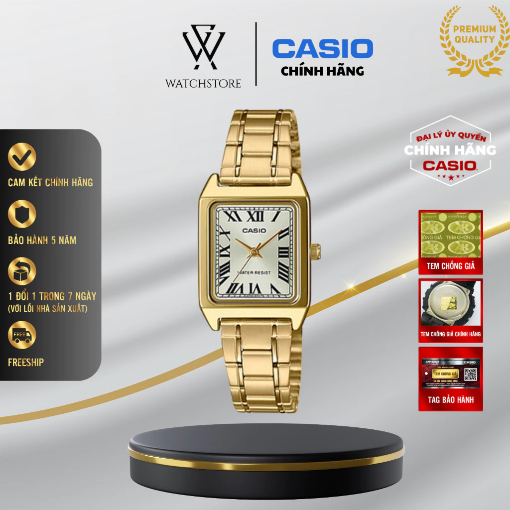 Đồng Hồ Casio Nữ Dây Kim Loại Vàng Sang Trọng, Mặt Trắng Thanh Lịch, Chống Nước