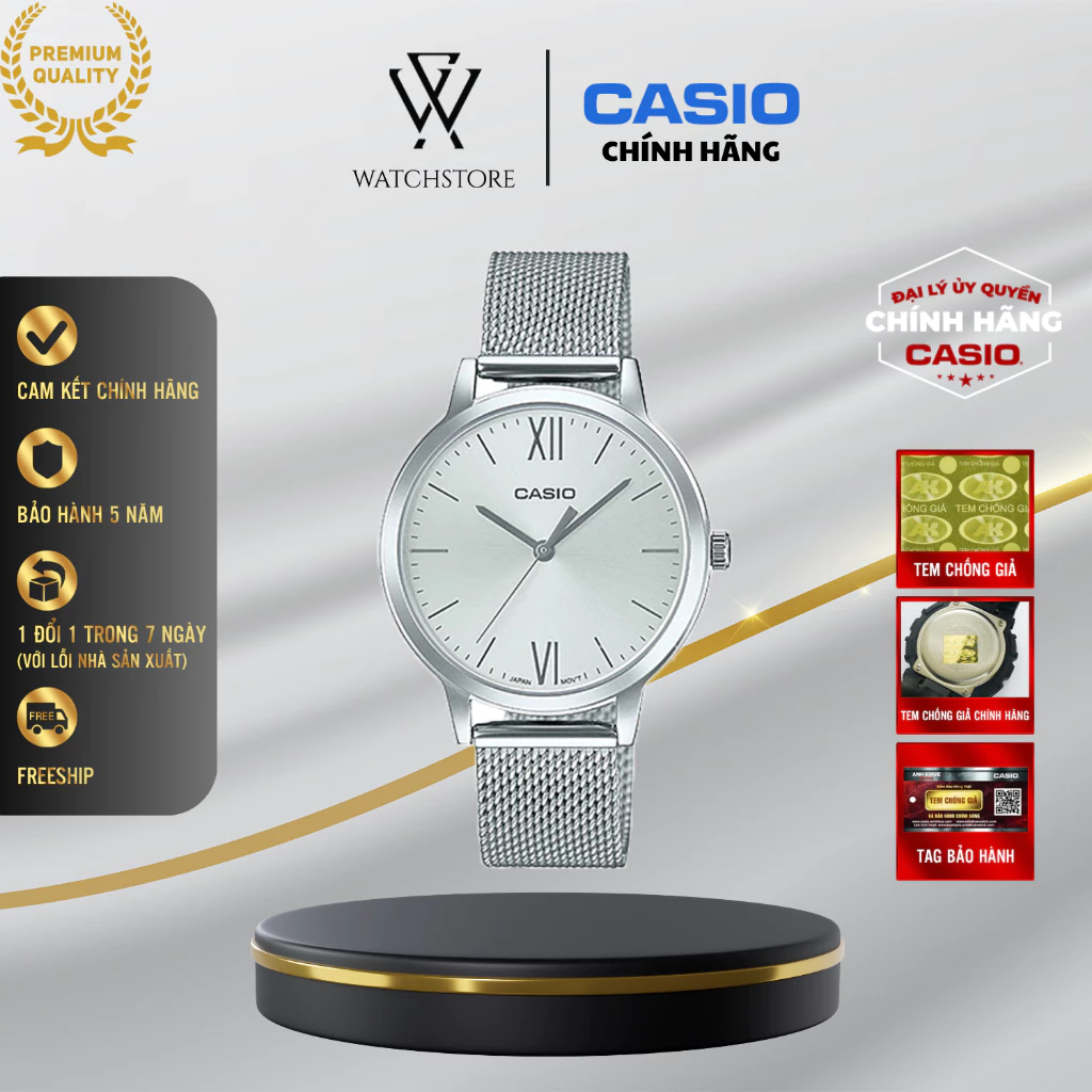 Đồng Hồ Casio Nữ Dây Mesh Ánh Kim Sang Trọng, Mặt 32mm, Chính Hãng Bảo Hành 5 Năm