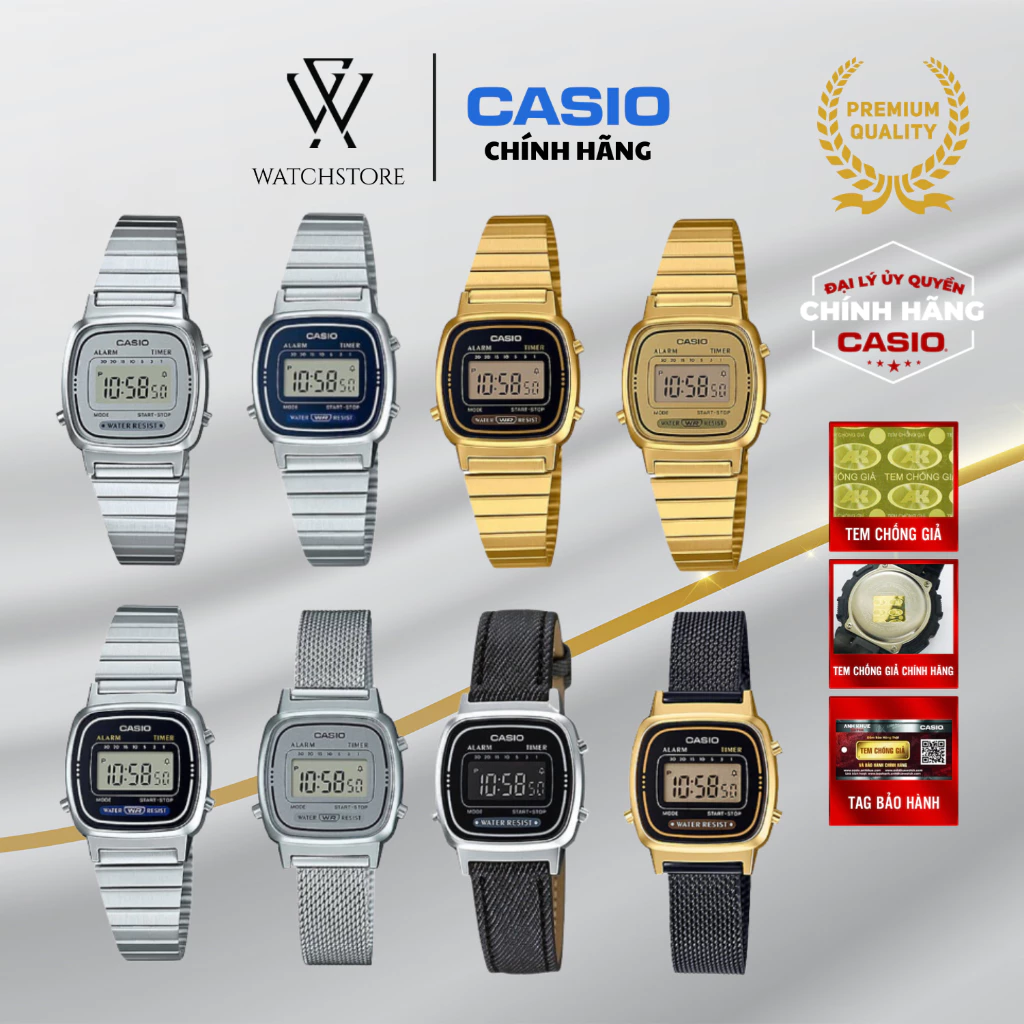 Đồng Hồ Casio Nữ LA670 Vintage Sang Trọng, Mặt Vuông 24.6mm, Kháng Nước, Chính Hãng