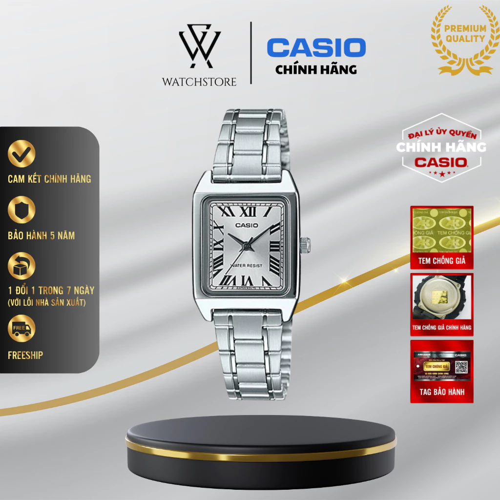 Đồng Hồ Casio Nữ Vintage Ánh Bạc, Dây Kim Loại Chống Nước, Mặt Kính Khoáng Trắng 22mm
