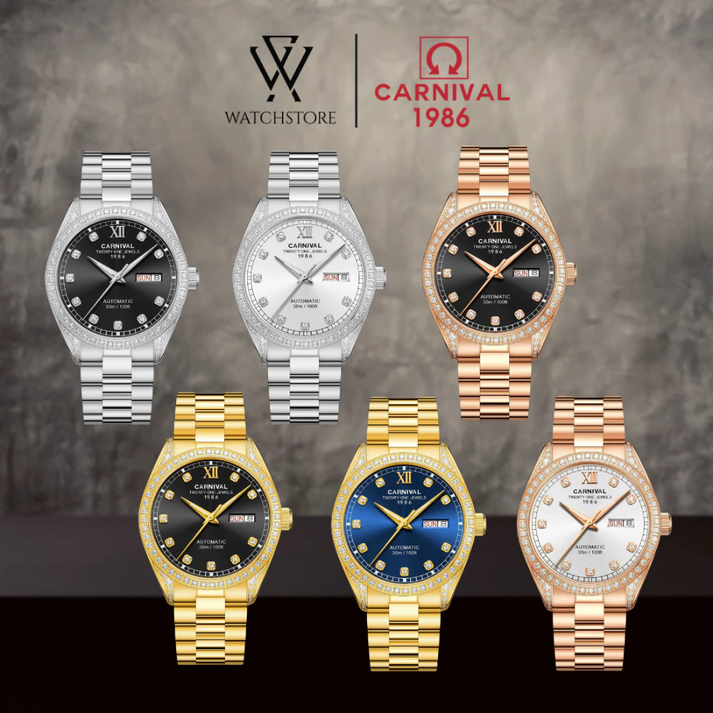Đồng Hồ Cơ Nam Carnival 8907G Mặt Sapphire 40mm Dạ Quang, Dây Kim Loại Chính Hãng