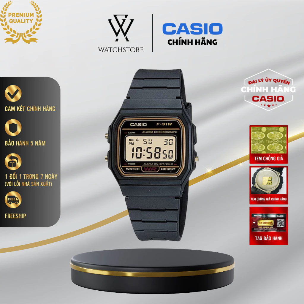 Đồng Hồ Nam Casio F-91WG-9QDF Đen Điện Tử Chính Hãng - Bền Bỉ, Cực Nhẹ