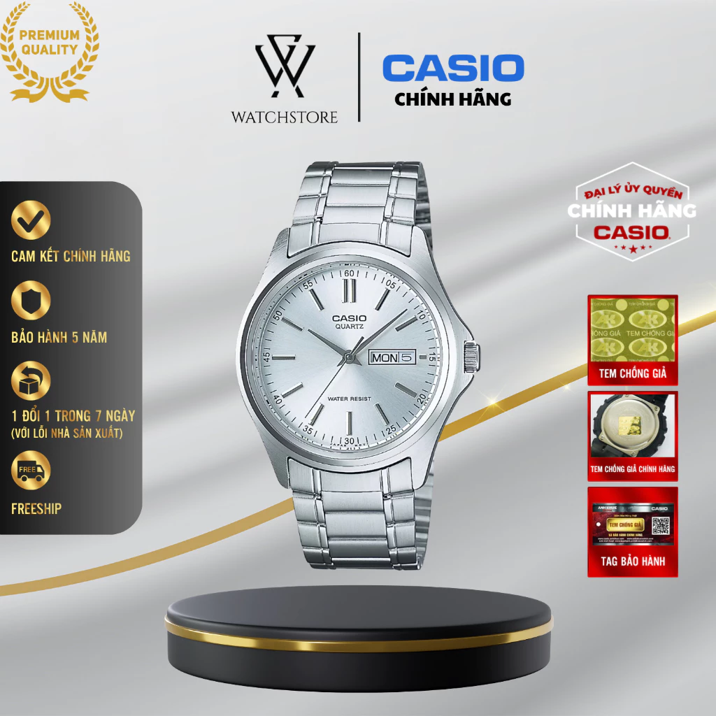 Đồng Hồ Nam Casio MTP-1239D Mặt Trắng 38.5mm Dây Kim Loại Thanh Lịch, Kháng Nước
