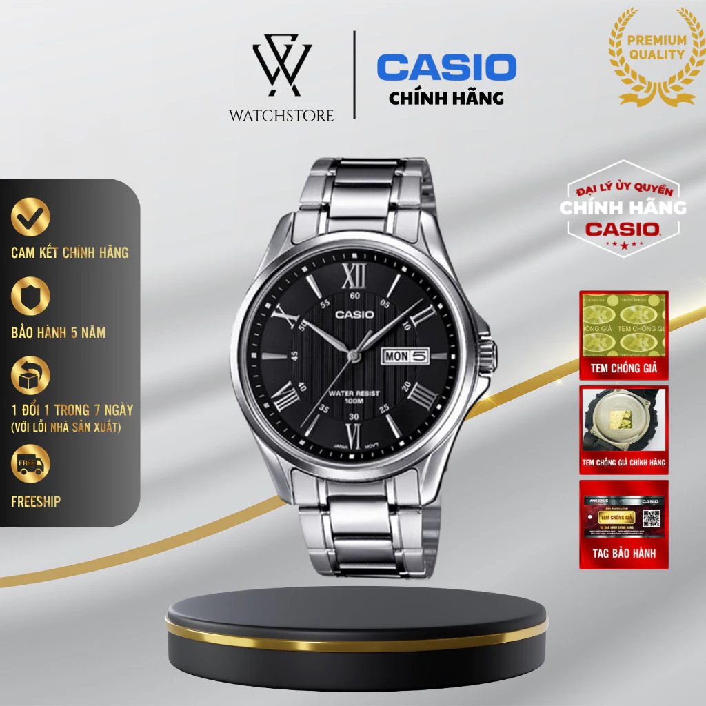 Đồng Hồ Nam Casio MTP-1384D-1AVDF Dây Kim Loại Đen 41mm Chính Hãng Bảo Hành 5 Năm