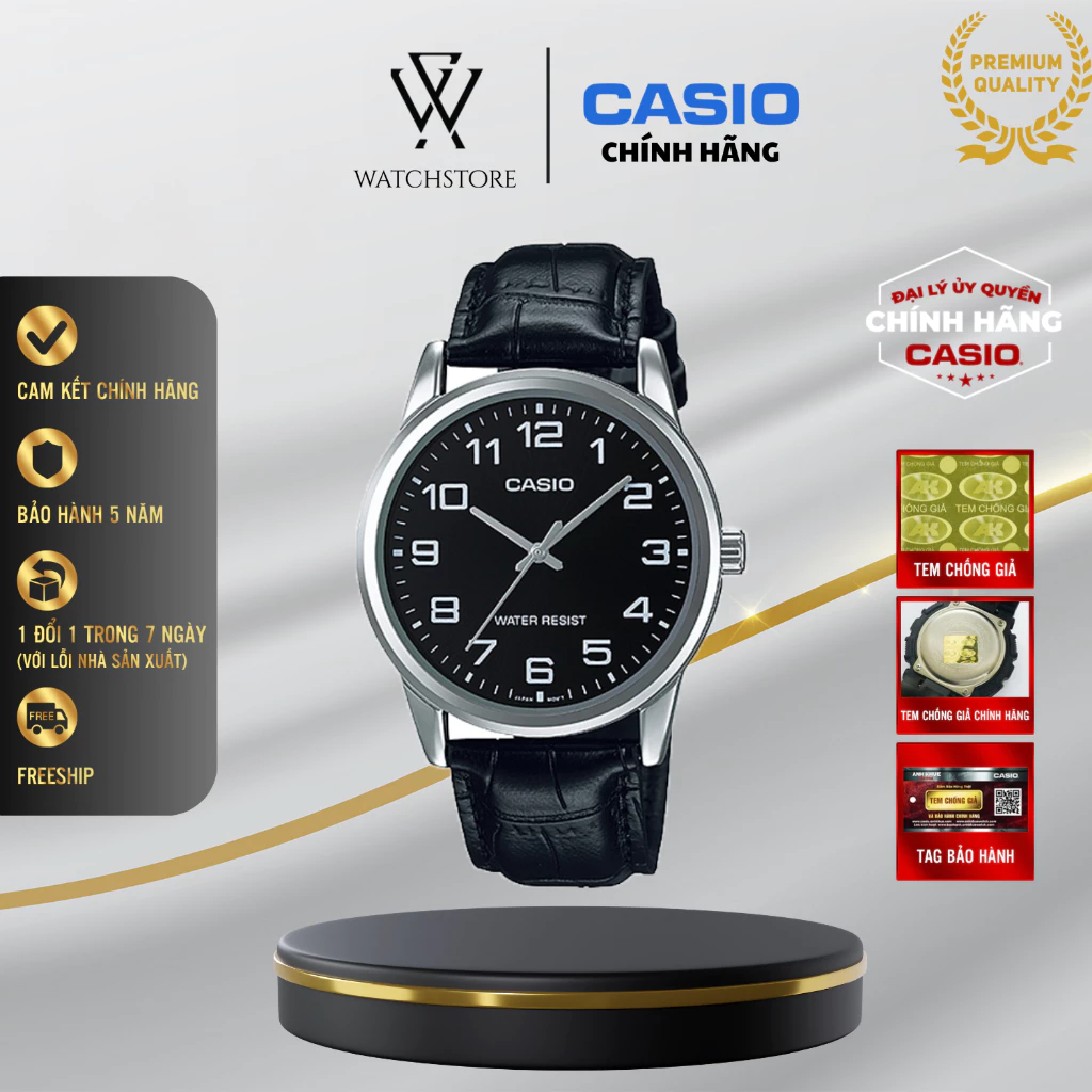 Đồng Hồ Nam Casio MTP-V001L Dây Da Mặt Đen 38mm Chính Hãng - Phong Cách Lịch Lãm