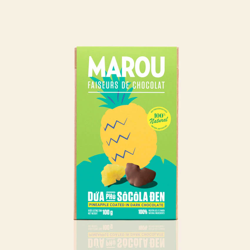 Dứa Sấy Phủ Sô Cô La Đen Marou 65% - Hộp 100g - Quà Tặng Tinh Tế