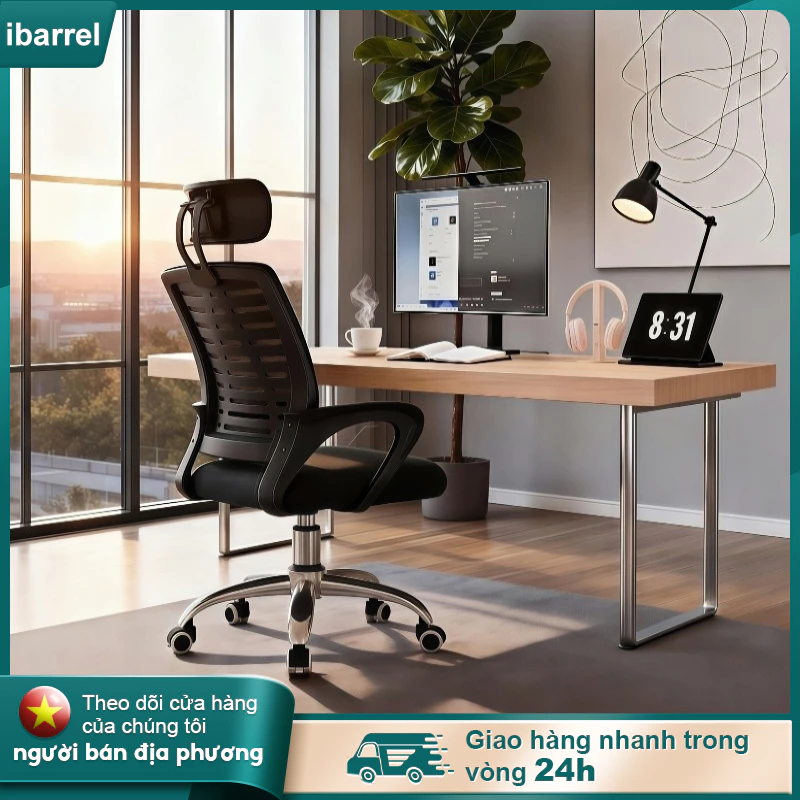 Ghế Xoay Văn Phòng Công Thái Học - Điều Chỉnh Chiều Cao, Tựa Lưng Thoáng Khí