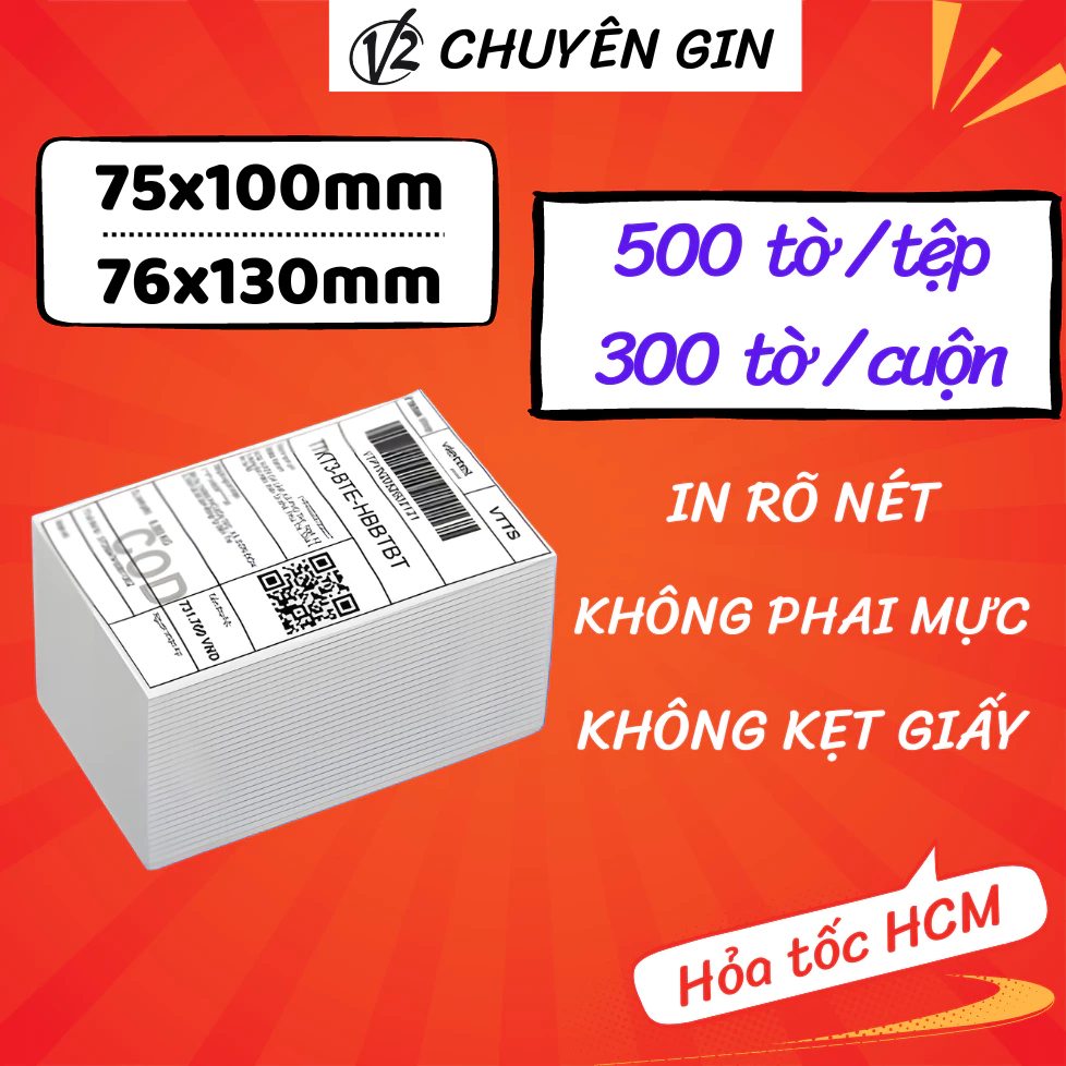 Giấy In Nhiệt A7 76x130mm, 75x100mm 3 Lớp Dày Dặn, In Sắc Nét Không Phai Mực