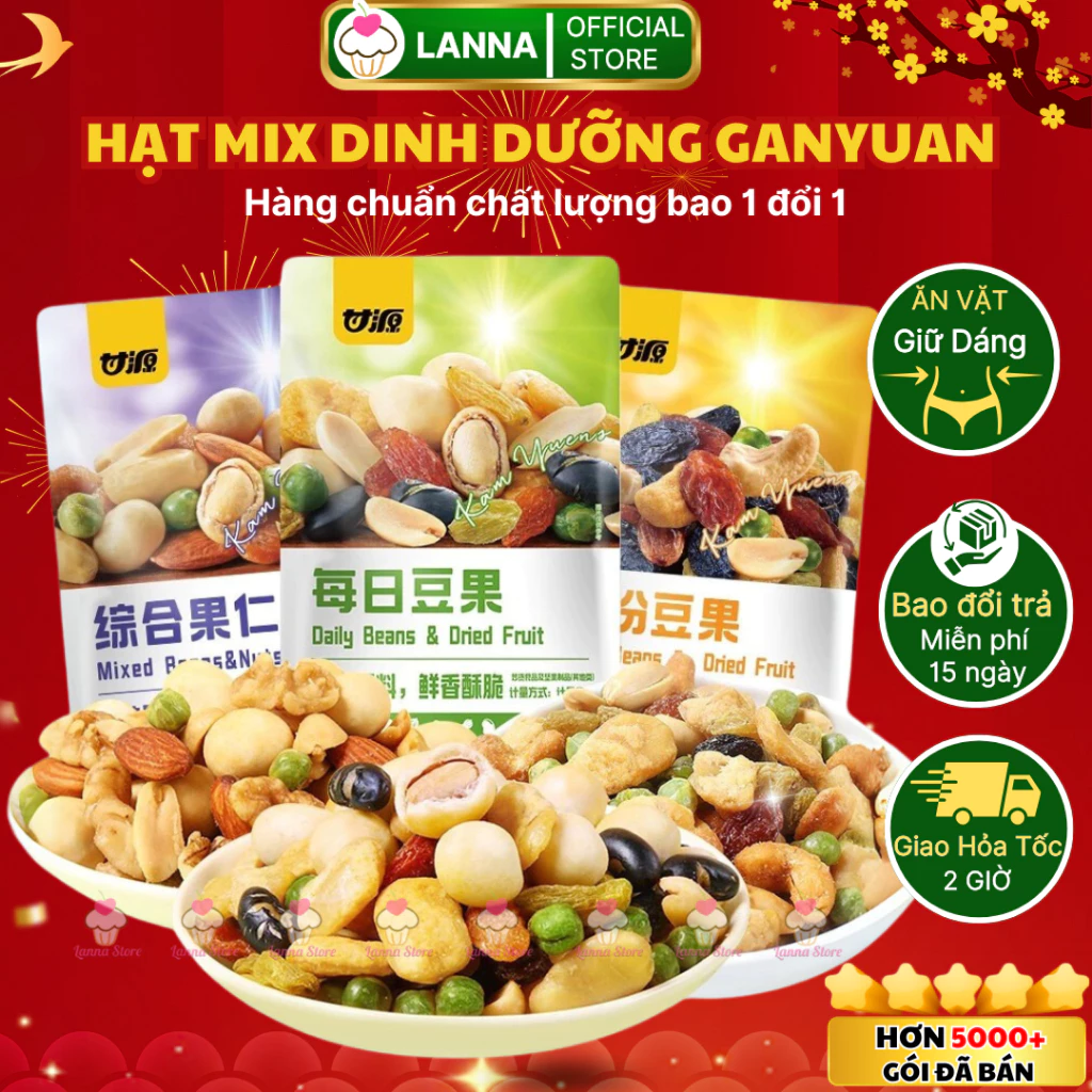 Hạt Mix Gan Yuan 1kg - Đậu & Trái Cây Sấy Khô, Ăn Vặt Lành Mạnh, Nhiều Vị