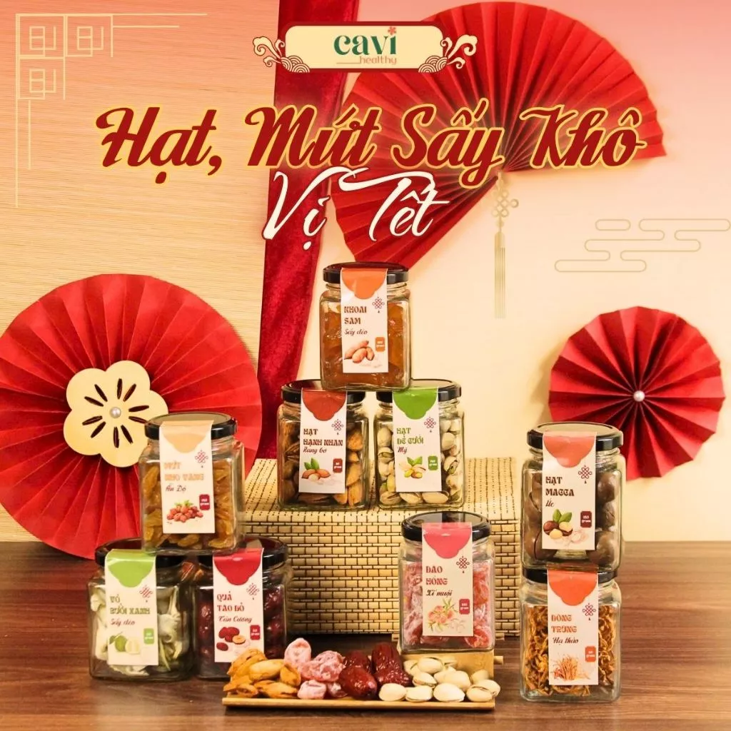 Hộp Quà Tết 2026 Sang Trọng: Hạt Mứt Sấy Khô, Mật Ong Đông Trùng Hạ Thảo