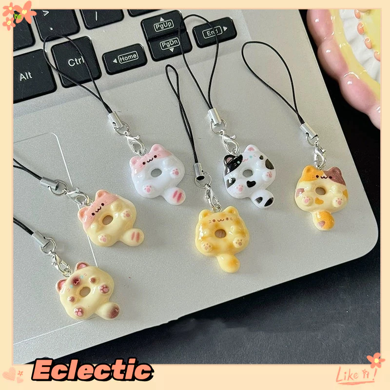 Mặt Dây Chuyền Điện Thoại Hình Mèo Donut Dễ Thương - Phụ Kiện Chống Rơi, Quà Tặng Ý Nghĩa