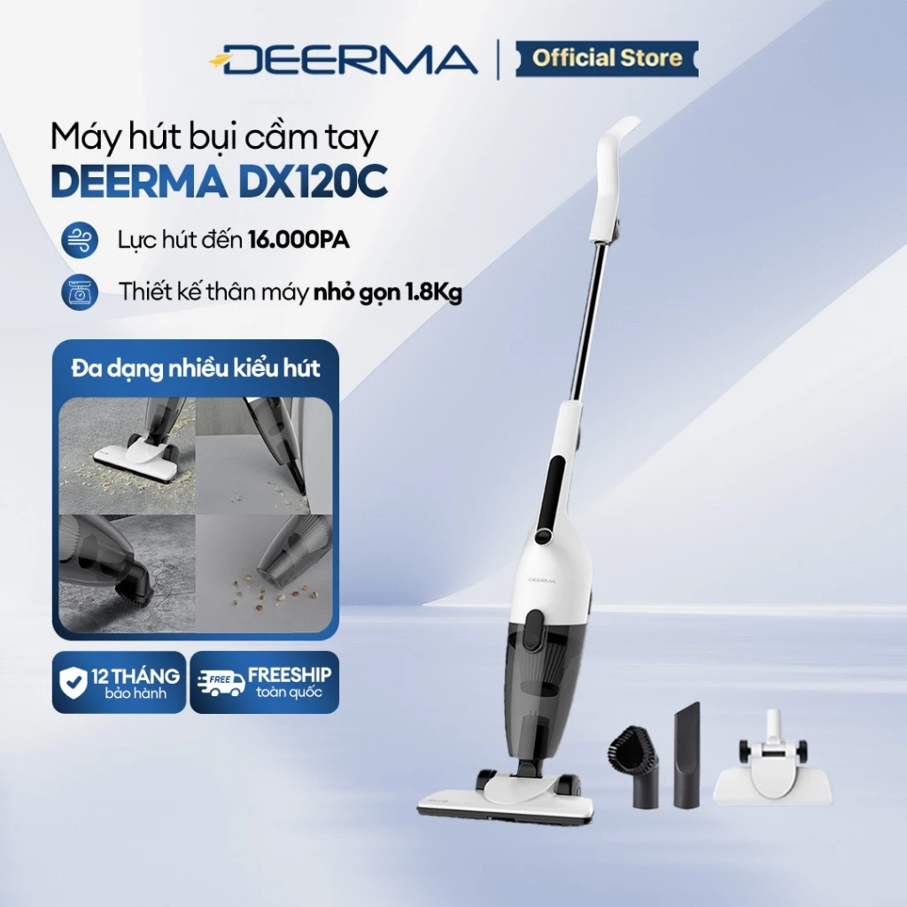 Máy Hút Bụi Cầm Tay Deerma DX120C 2025 - Lực Hút 16000Pa, Siêu Nhẹ 1.36kg