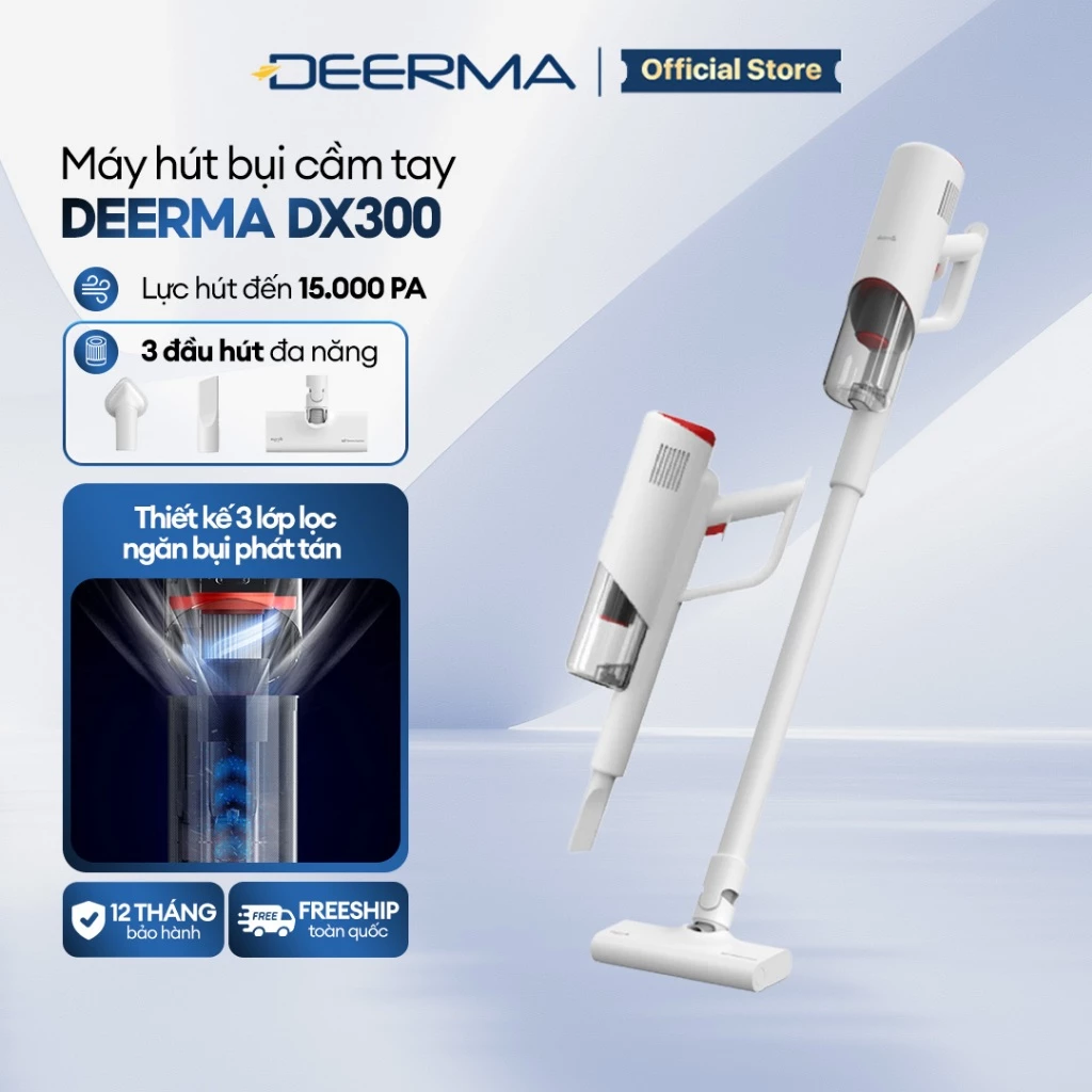 Máy Hút Bụi Cầm Tay Deerma DX300 600W - Hút Mạnh 15000Pa, Đa Năng 3 Trong 1