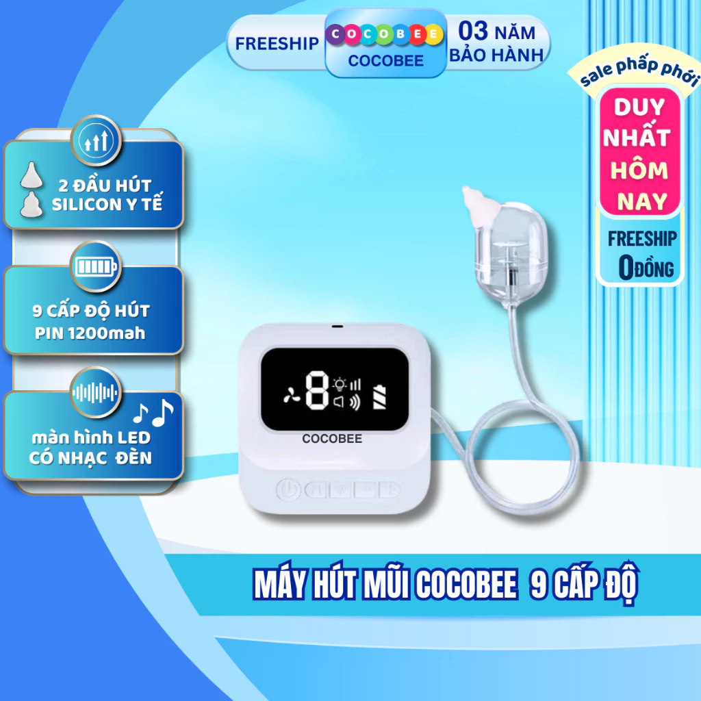 Máy Hút Mũi Coco Cocobee 9 Cấp Độ, Có Đèn Và Nhạc, Hút Sạch Đờm Cho Bé