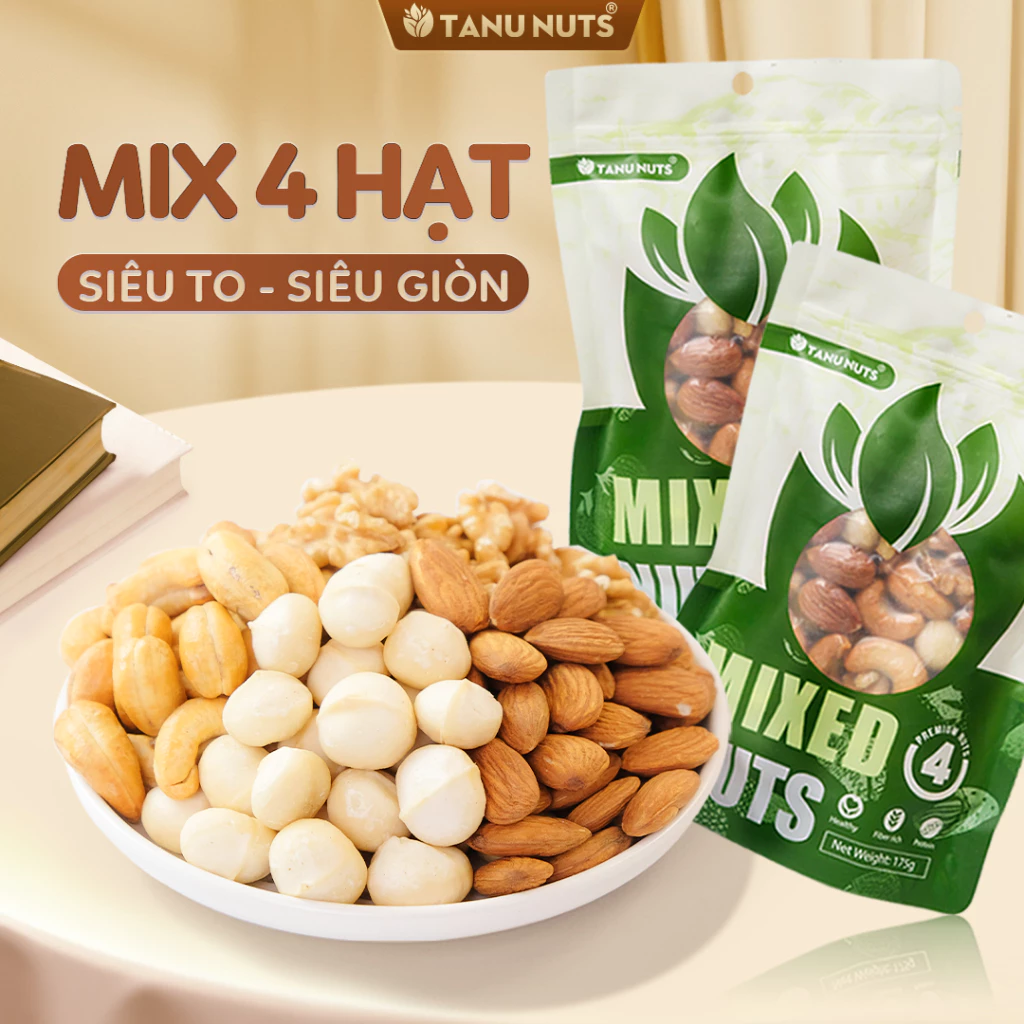 Mix 4 Loại Hạt Dinh Dưỡng TANU NUTS - Macca, Óc Chó, Hạnh Nhân, Điều Cho Mẹ Bầu