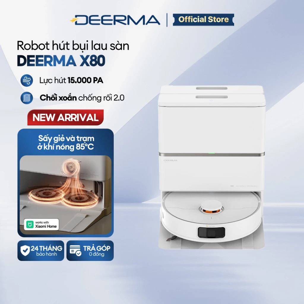 Robot Deerma X80 Hút 15.000Pa, Lau Sạch, Tự Đổ Rác - Điều Khiển App