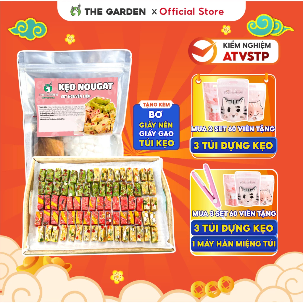 Set Làm Kẹo Nougat Hạnh Phúc The Garden 60 Viên 3 Vị - Tặng Túi & Hướng Dẫn