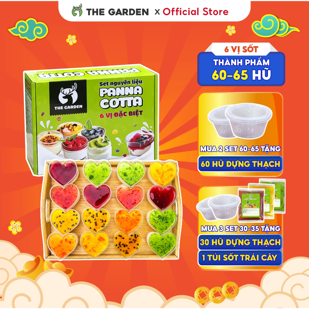 Set Panna Cotta 6 Vị Thạch Kem Sữa Ý THE GARDEN - Làm 60 Hũ Thơm Ngon Dễ Dàng