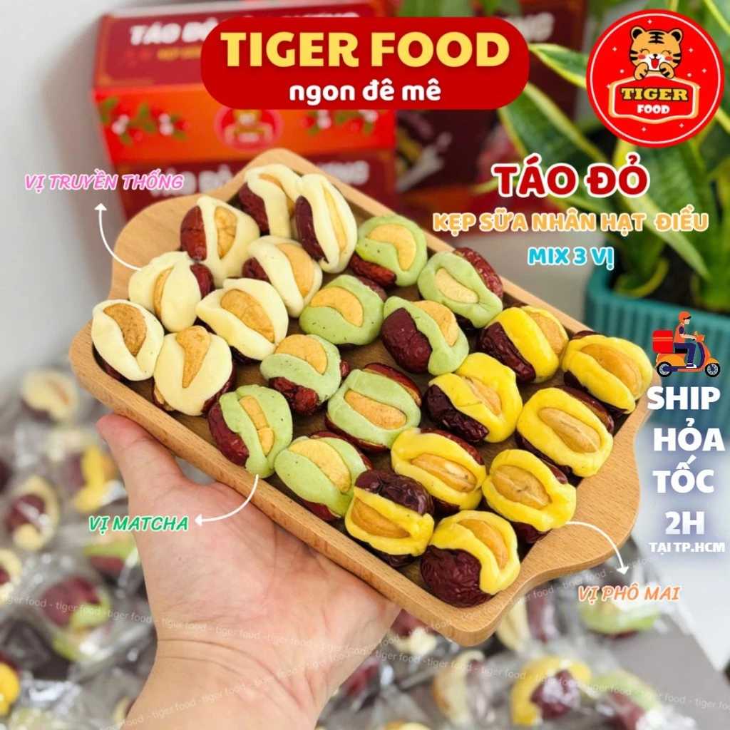 Táo Đỏ Tân Cương Kẹp Sữa Hạt Điều 3 Vị - Quà Vặt Sang, Dinh Dưỡng Thật