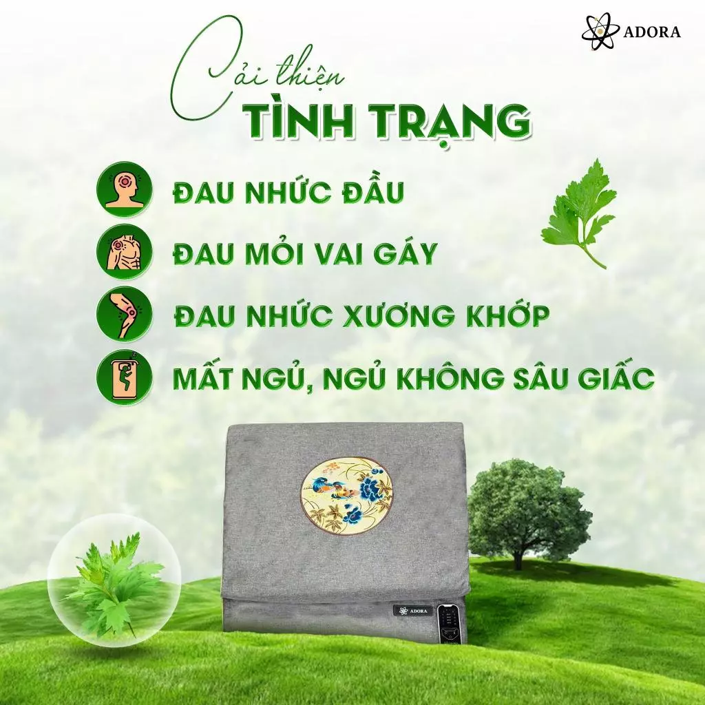 Thảm Ngải Cứu Đông Y Adora - Chườm Nóng Giảm Đau Xương Khớp, Vai Gáy, Lạnh Tay Chân