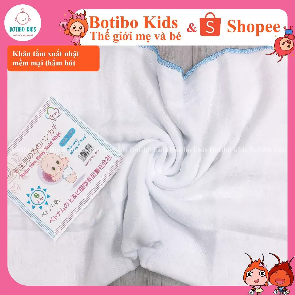 Khăn Tắm Xô Nhật 4/6 Lớp Cho Bé - Siêu Thấm, Mềm Mịn, Bo Viền Chắc