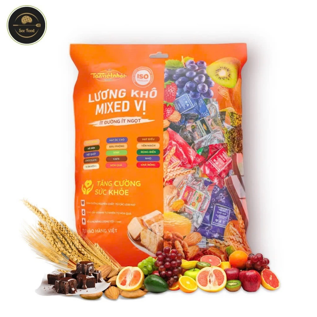Lương Khô Mini 15 Vị Tân Việt Nhật - Dinh Dưỡng, Tiện Lợi, Nhiều Hạt & Trái Cây