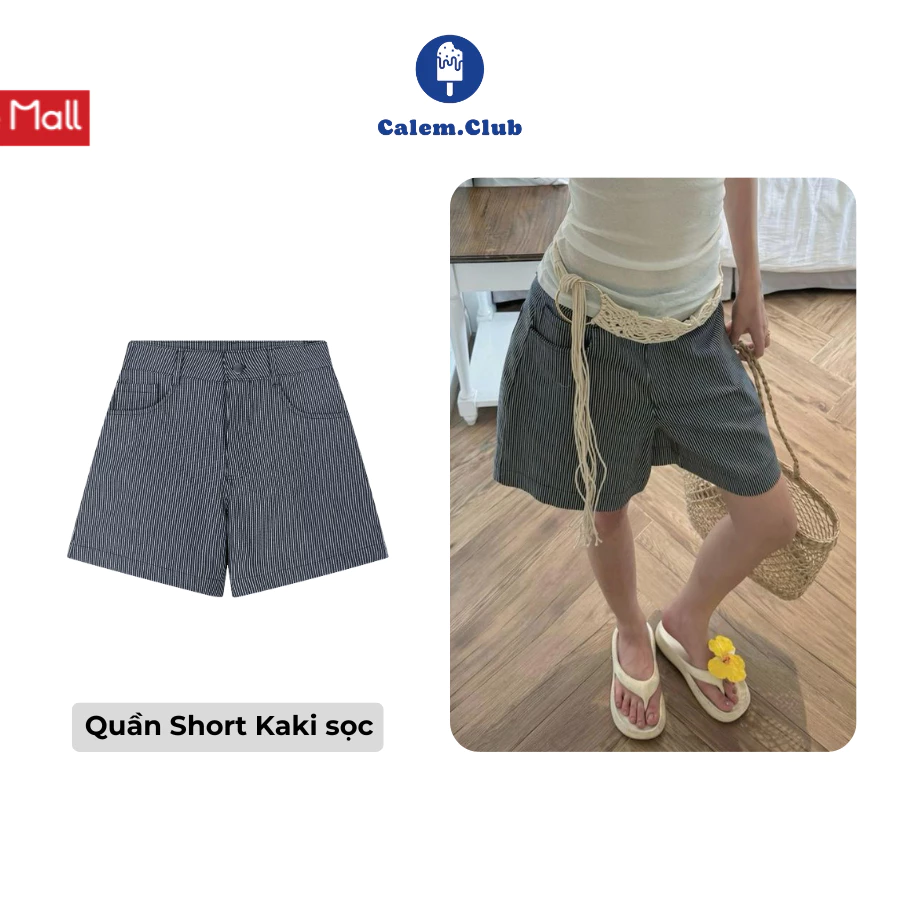 Quần Short Kaki Nữ Sọc Navy Calem.Club - Mặc Là Mát, Diện Là Xinh