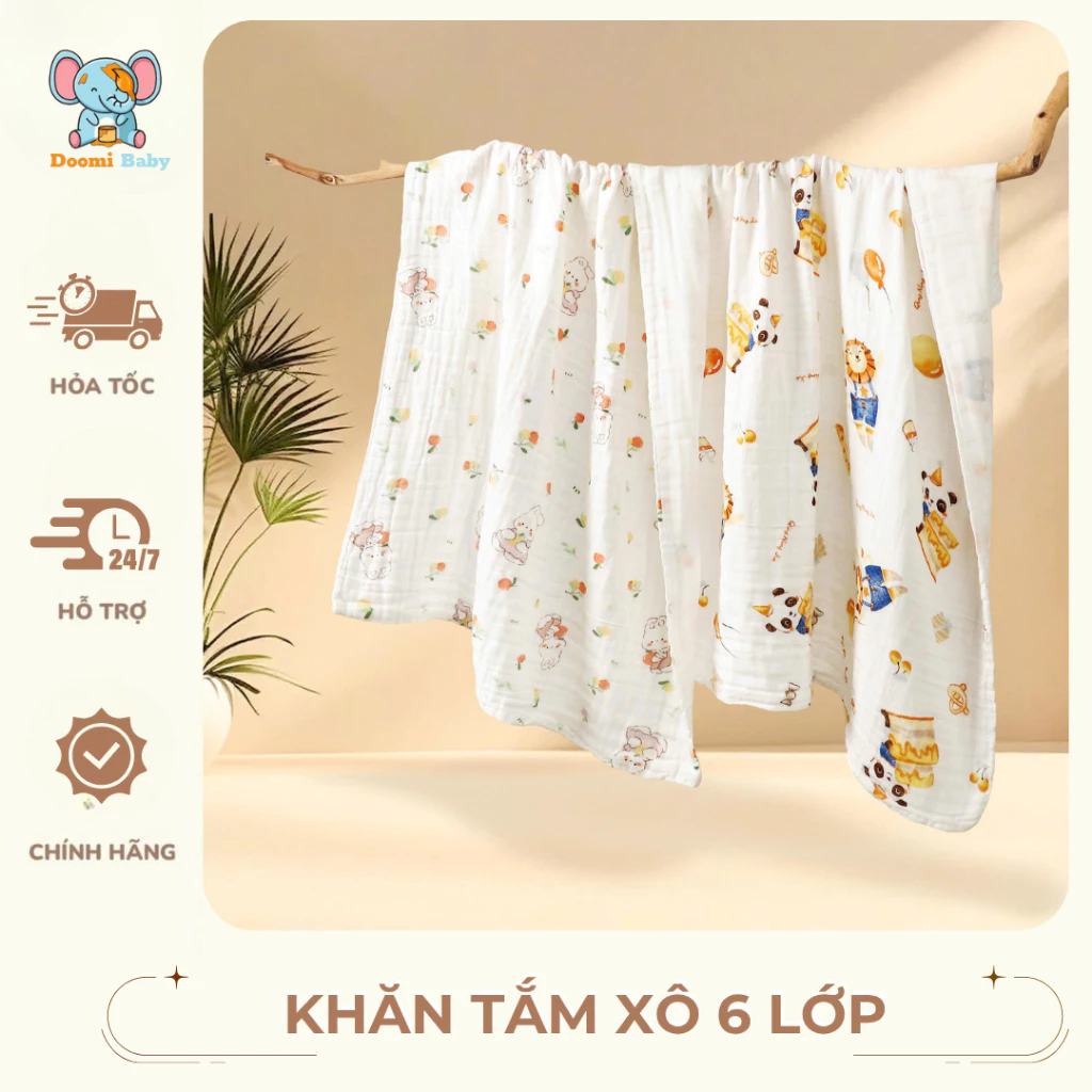 Khăn Xô 6 Lớp Doomi Baby Xuất Nhật - Khăn Tắm, Chăn Đắp Đa Năng Cho Bé