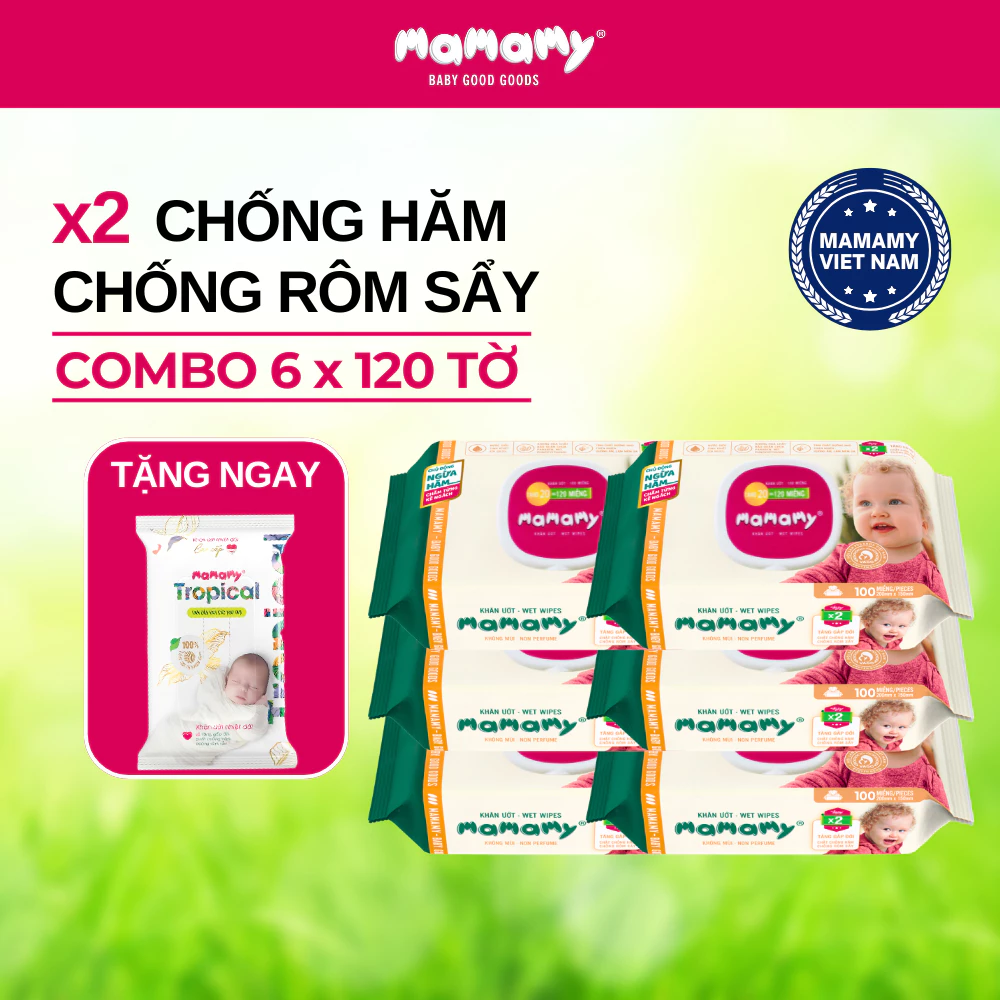 Khăn Ướt Mamamy 120 Tờ Không Mùi, Chống Hăm, Mềm Mịn Cho Bé - Hàng Việt Chính Hãng