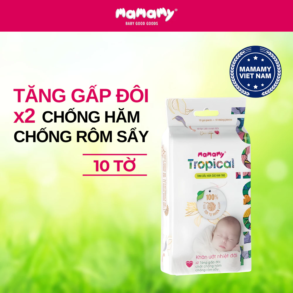 Khăn Ướt Mamamy Không Mùi Chống Hăm, Đuổi Muỗi Cho Bé - 10 Tờ/Gói