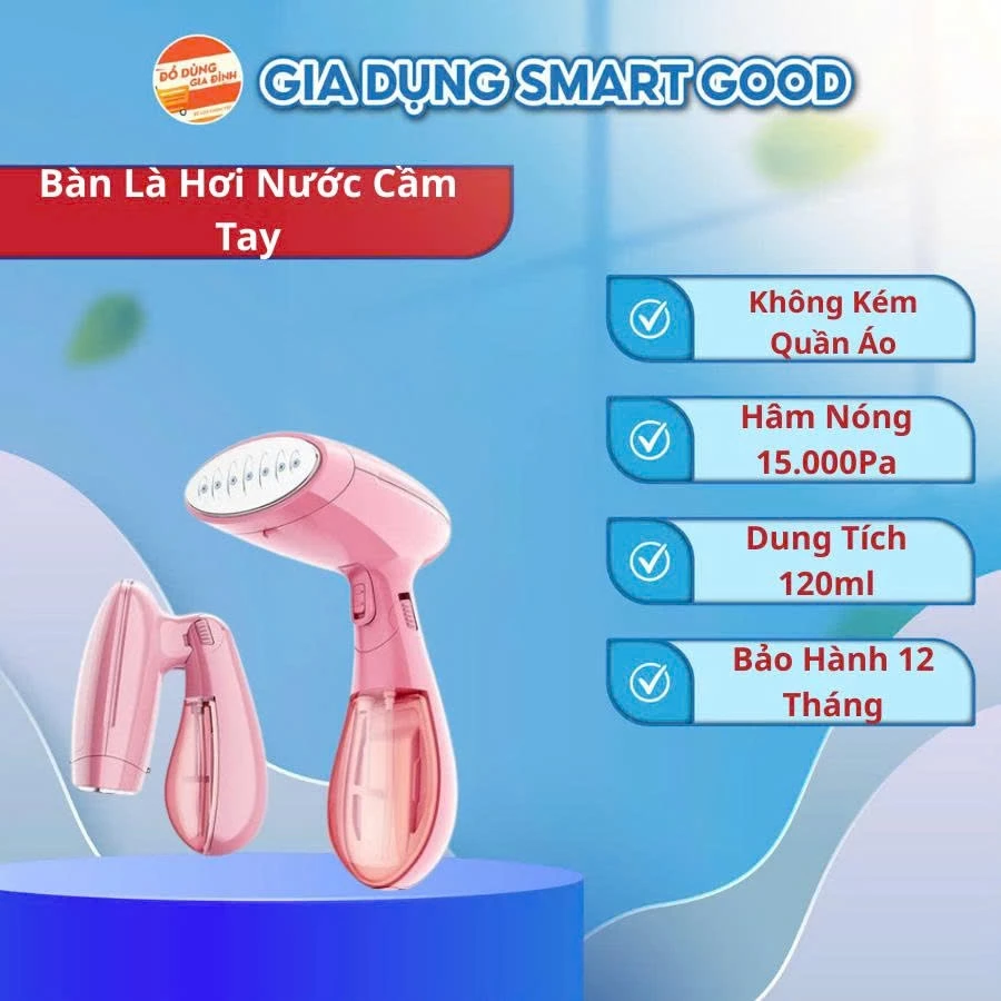 Bàn Ủi Hơi Nước Cầm Tay 1500W Gấp Gọn, Là Phẳng Mọi Vải, Bình 130ml
